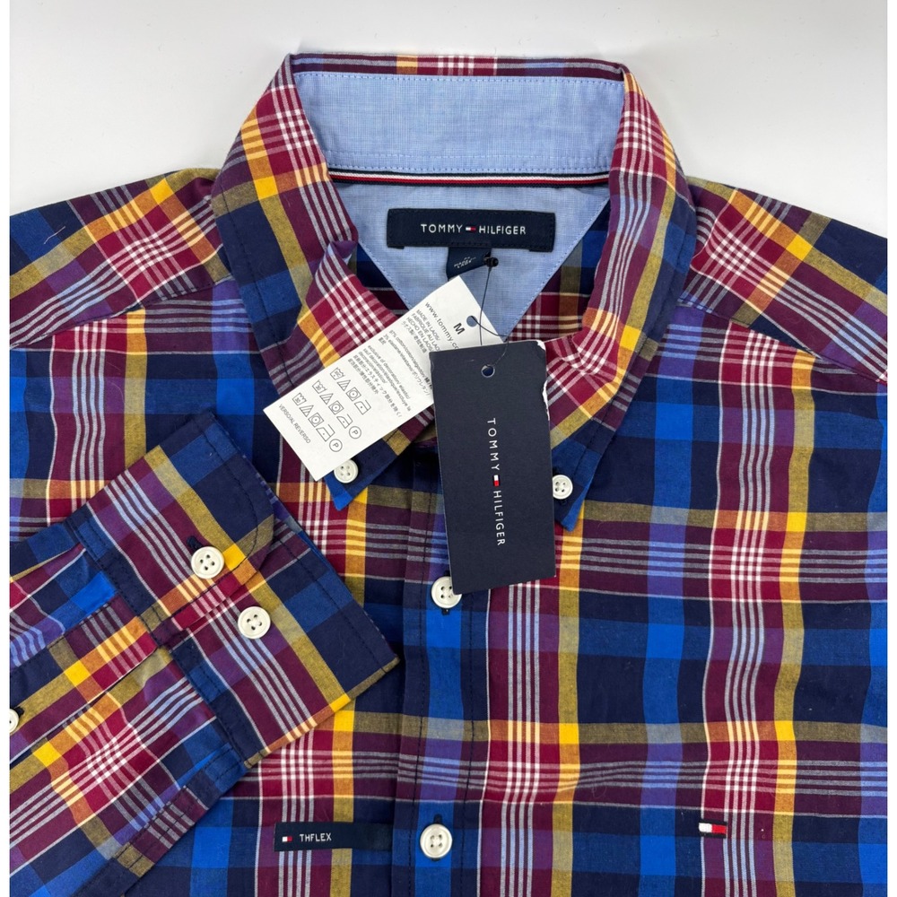 Tommy Hilfiger THFlex Button Down Shirt Men's Medium Long Sleeve Plaid NWT